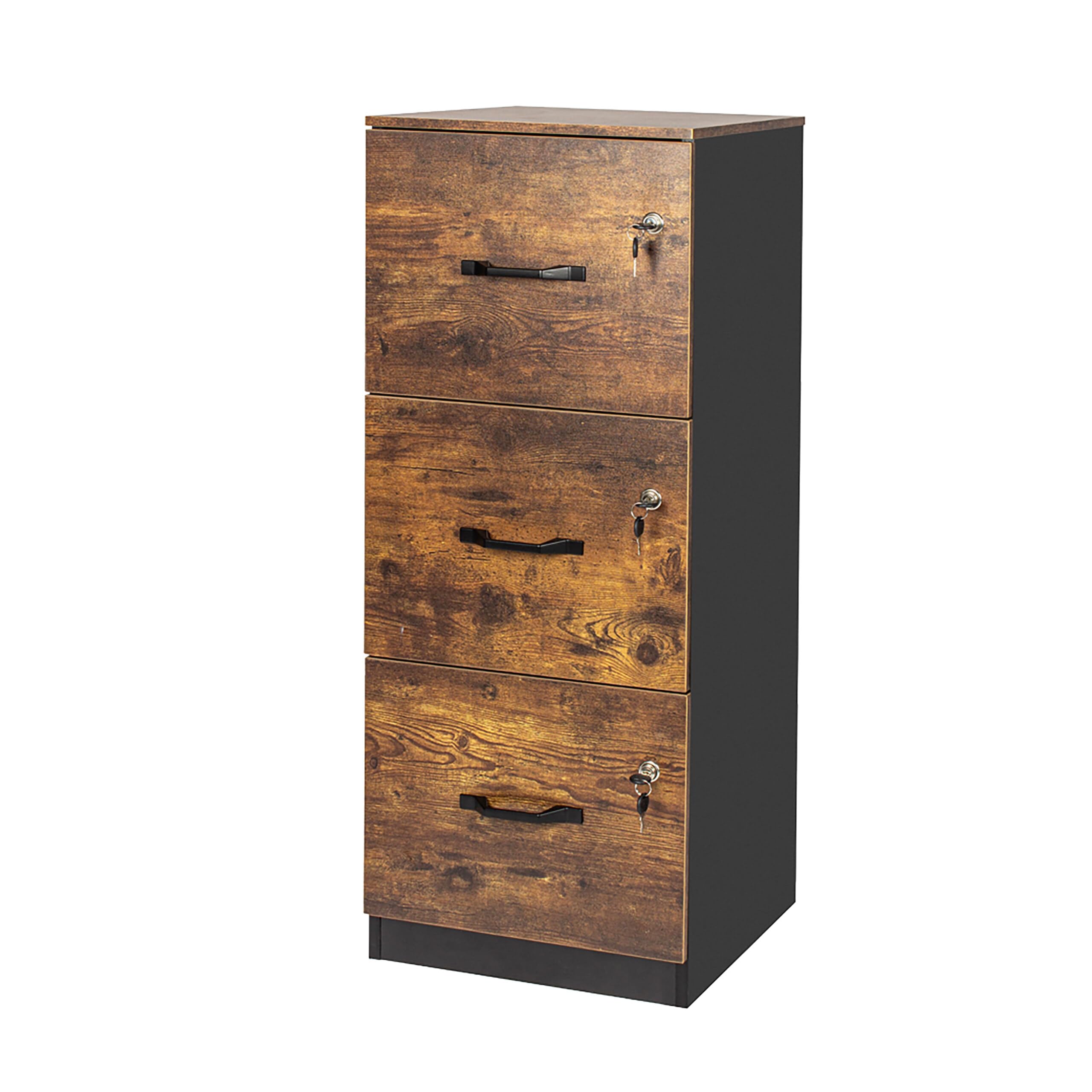 Relaxdays Archivador de 3 Cajones con Llave, HBT 103x40x40cm, Negro/Marrón