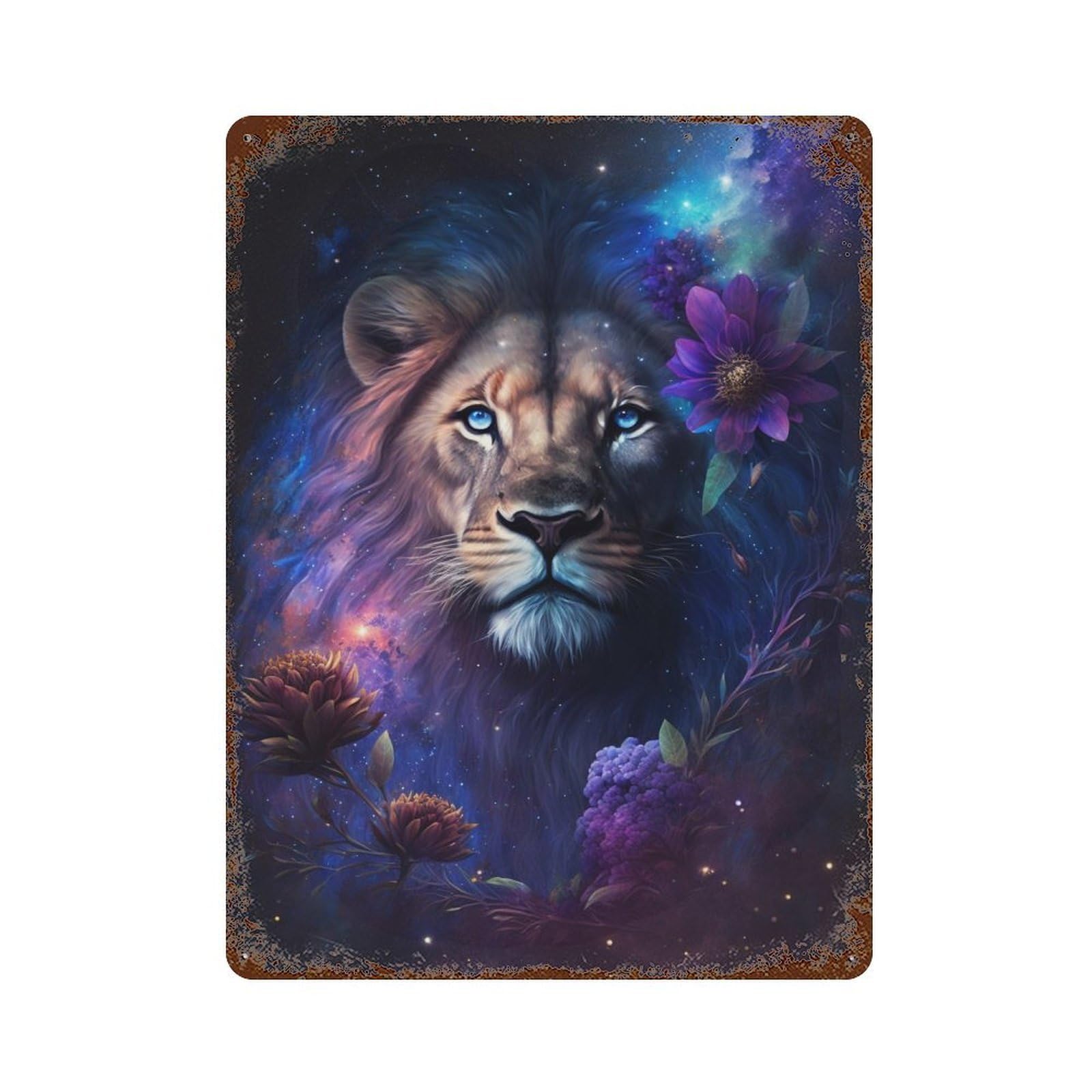 Garage Style Fantasy Lion Art Print-2 Rusty Metal Tin Sign 15.7"x11.8", Decorative Metal Wall Art for Bar And Workshop
