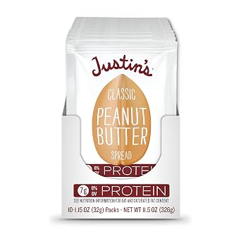 Justin's Classic Peanut Butter Squeeze Packs, Only Two Ingredients, Gluten-free, Non-GMO, Responsibly Sourced, 1.15 Ounce (6 Packs of 10)