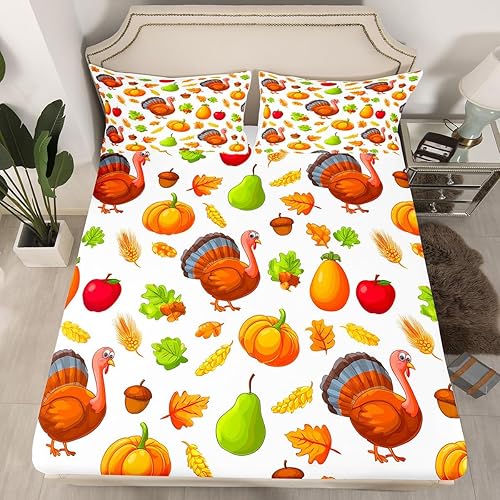 Miniatura 9 de Juego de sábanas de pavo salvaje, tamaño Queen para niños y niños, bonito juego de sábanas de pavo, regalos del día de Acción de Gracias para niñas