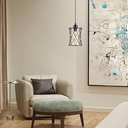 Miniatura 9 de Luces colgantes de cristal, accesorio industrial de isla de jaula de metal para cocina, comedor, dormitorio, bar y fregadero, lámpara de techo