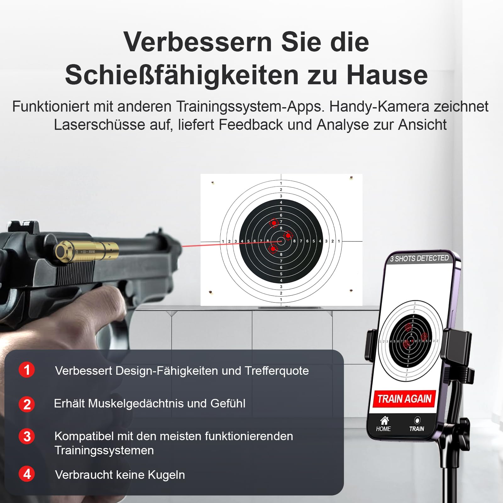 9MM/223REM/380ACP Cartouches d'entraînement Laser Système d'entraînement au tir à Sec Convient pour l'entraînement au tir à Sec avec Trois Jeux de Piles