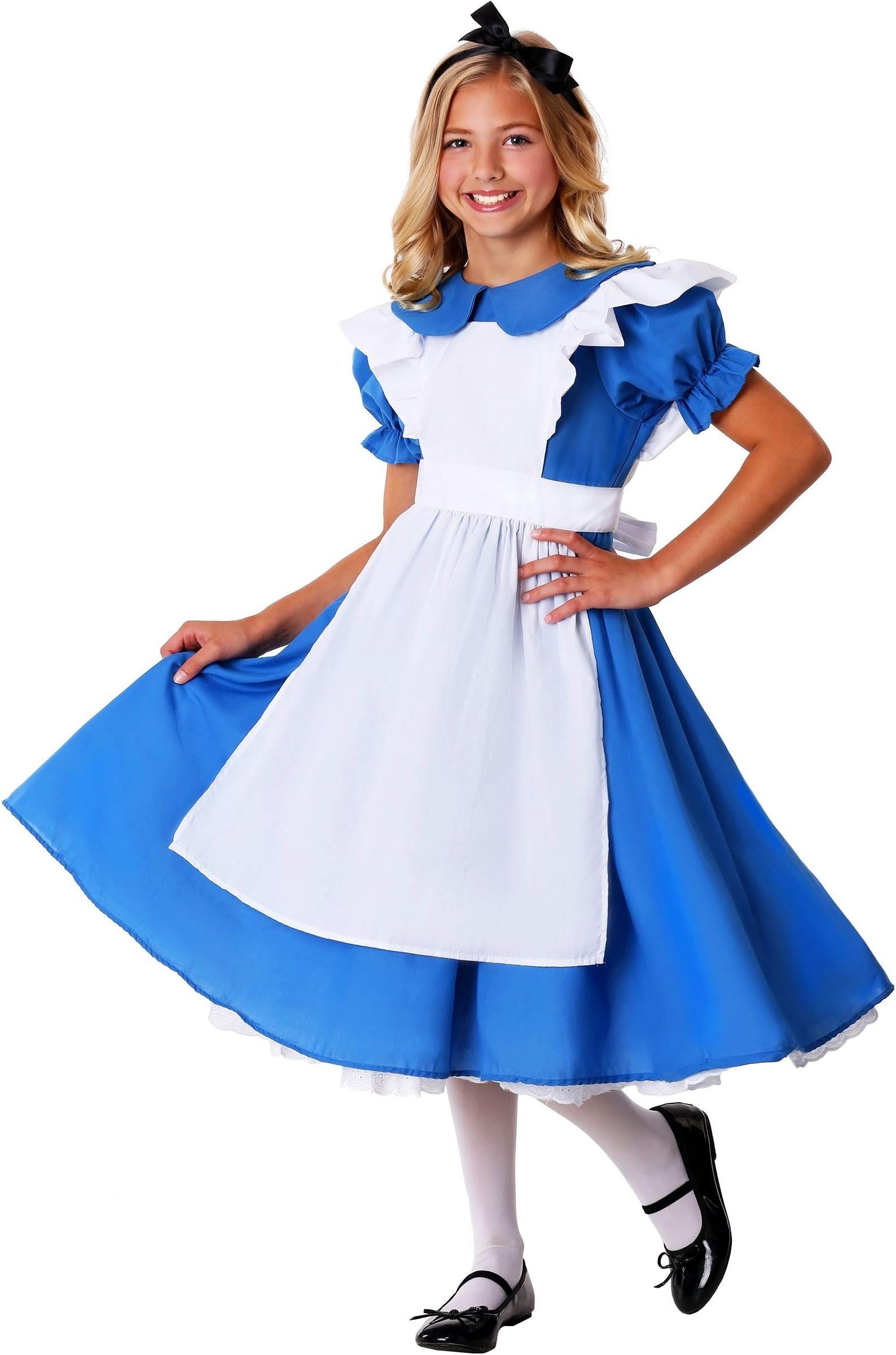 Alice in Wonderland Kids Deluxe Alice Dress Girls, Pretty Blue & White Dress Halloween Costume