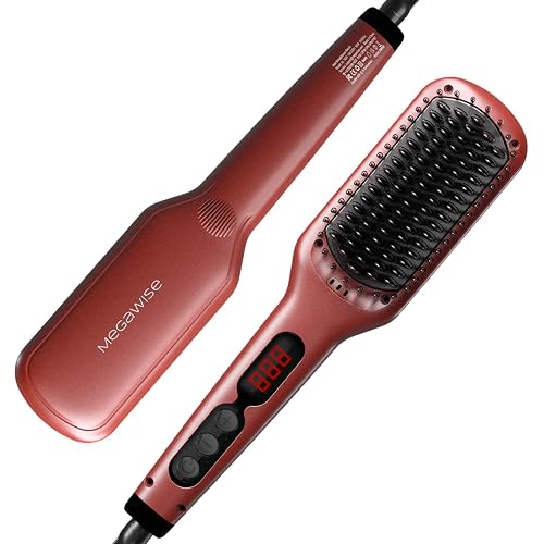 MEGAWISE Ceramic Ionic Hair Straightener Brush, Dual Voltage, Red