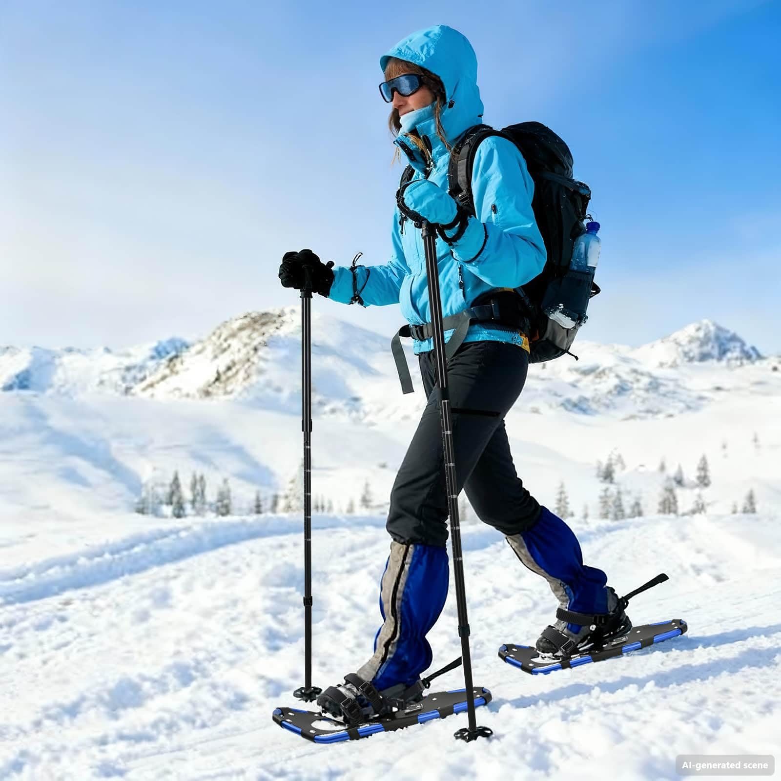 vidaXL Ciaspole 3 in 1 Blu e Nero 63 x 21 cm Alluminio e HDPE, Ciaspole in alluminio per il giardino, attrezzatura outdoor regolabile, accessori moderni per camminare sulla neve