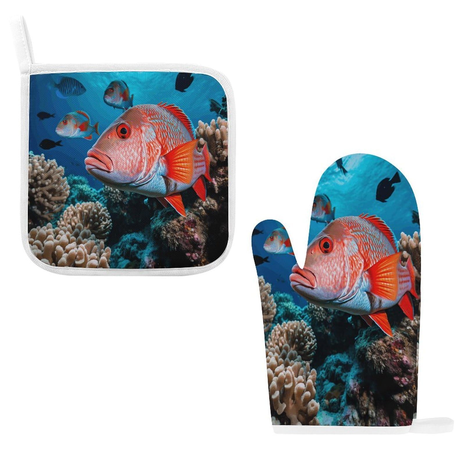 Fodpand Style Fish And Coral Oven Mitts And Pot Holders Sets