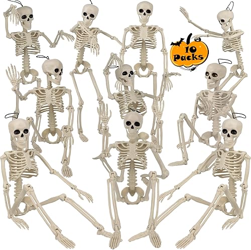 Paquete de 10 esqueletos de Halloween, decoraciones de Halloween de 16 pulgadas, esqueletos posables de cuerpo completo con articulaciones móviles,