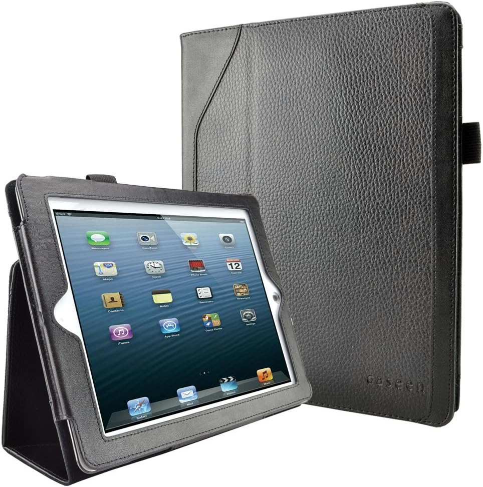 SKINNY Genuine Leather Stand Case (DESIGNO Series Black) for Apple iPad 2, iPad 3 (3rd Generation), and iPad 4 (4th Generation)