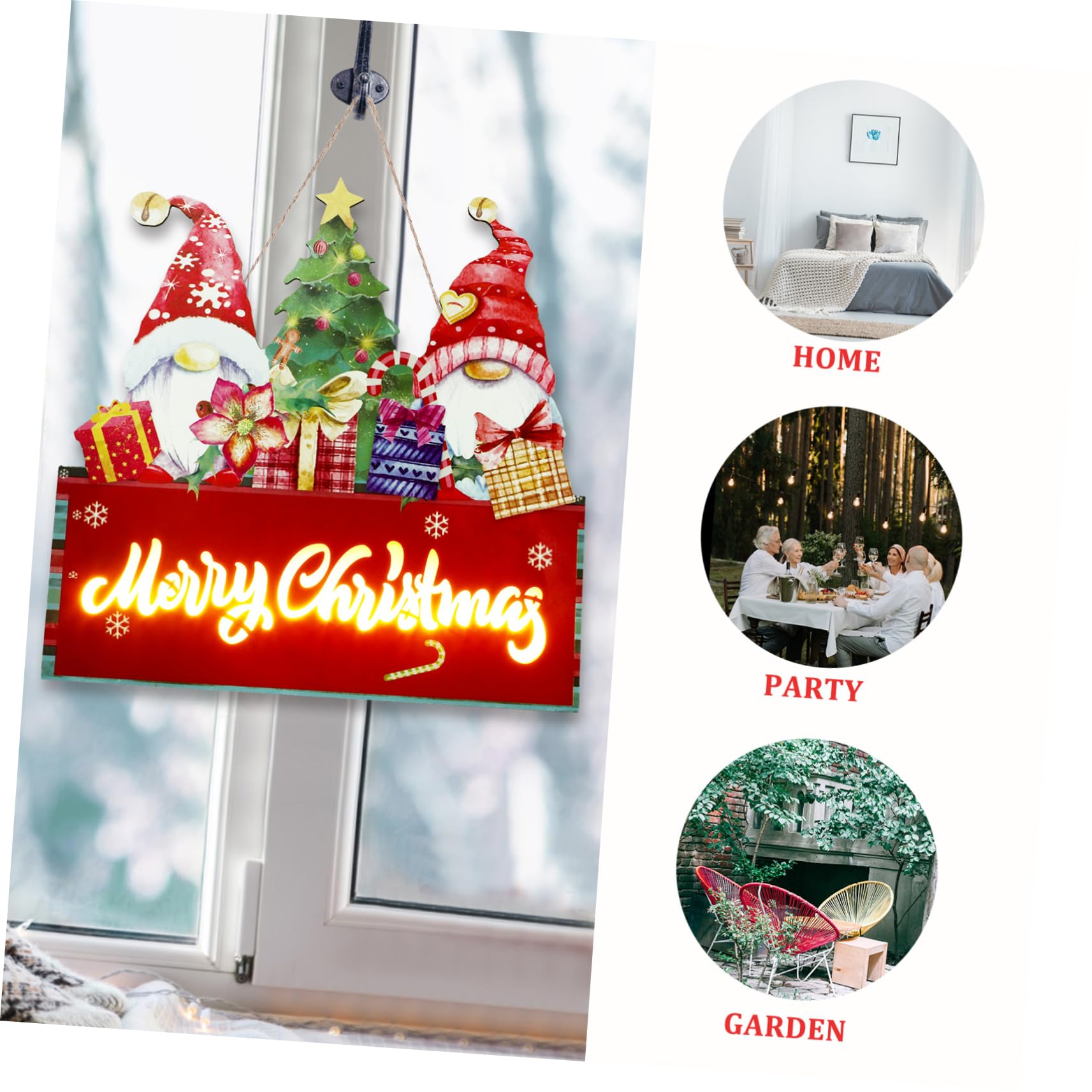 Adorno Navideño de Madera Colgante para Puerta de Entrada con Luces Festivas