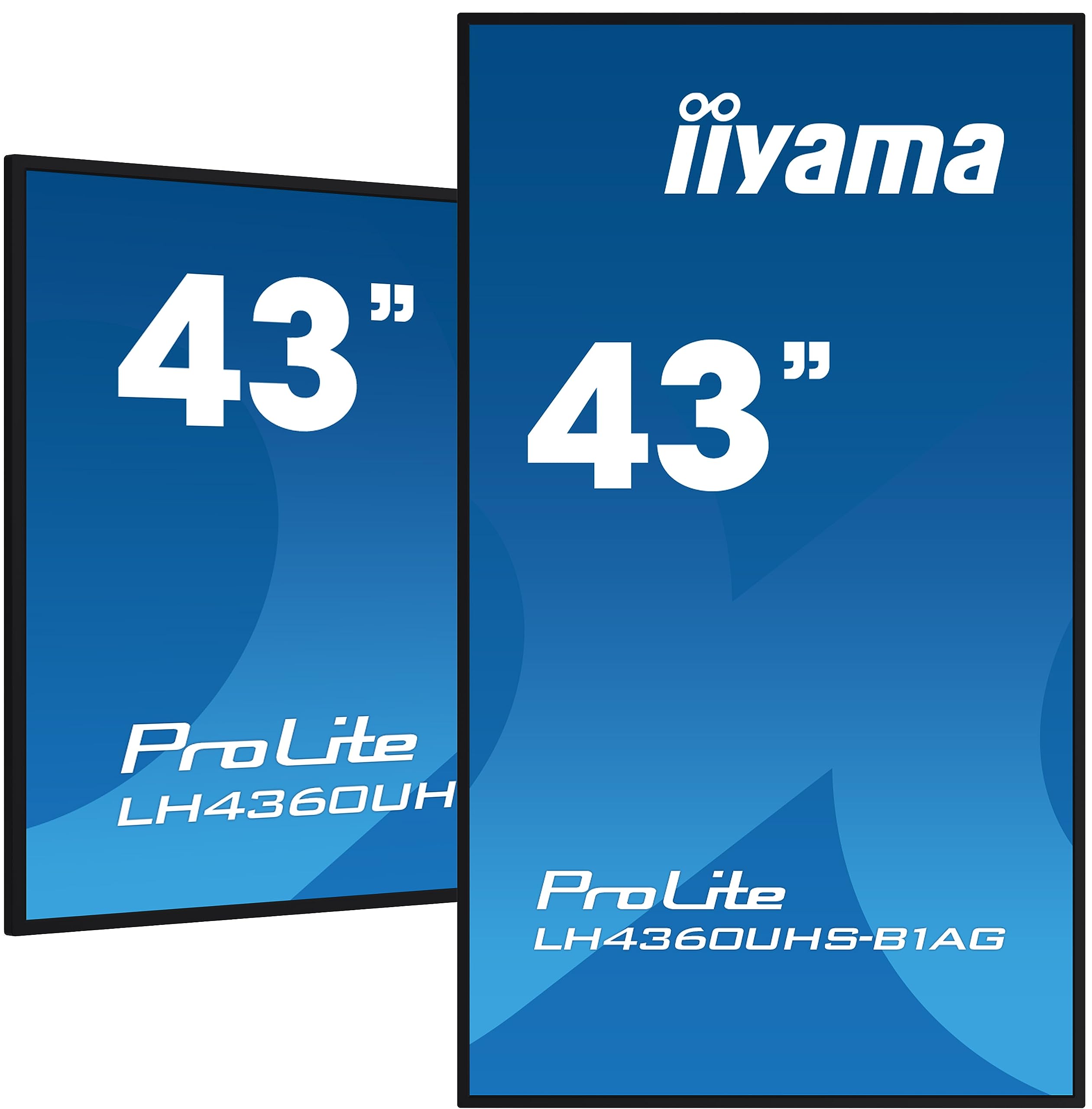 iiyama Prolite LH4360UHS-B1AG 108cm 42.5" Digital Signage Display VA LED Panel 4K UHD HDMI Audio-Out USB2.0 RS-232c RJ45 Mediaplayer Android 11 OS WiFi 24/7 schwarz