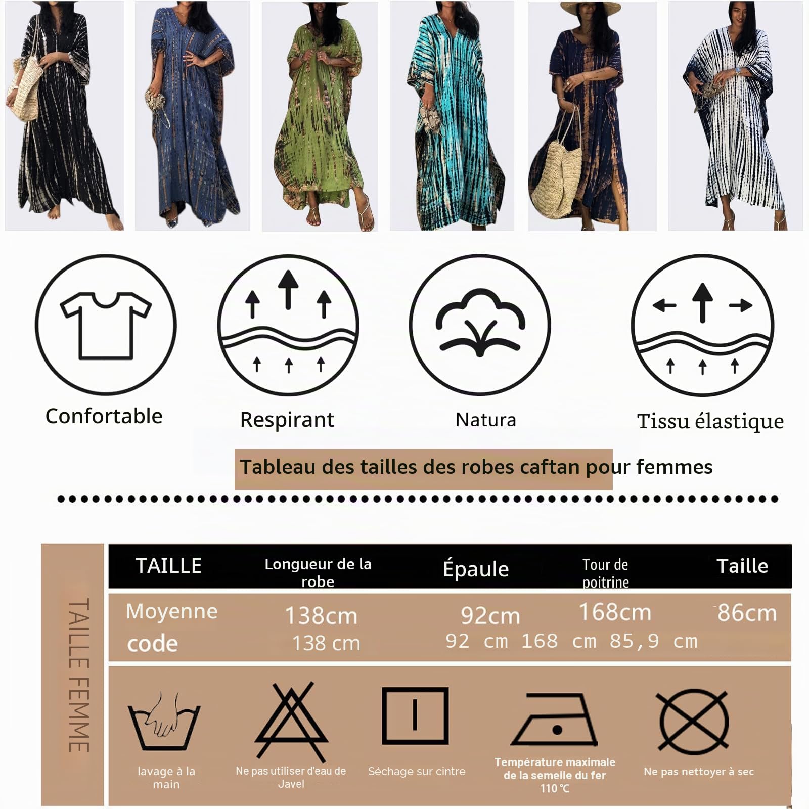 Femmes Robe de Plage Femme Longue Boheme Robe Maxi Fleur Kimono Bikini Cover-Up, Caftan Kaftan Pareos, Taille Unique