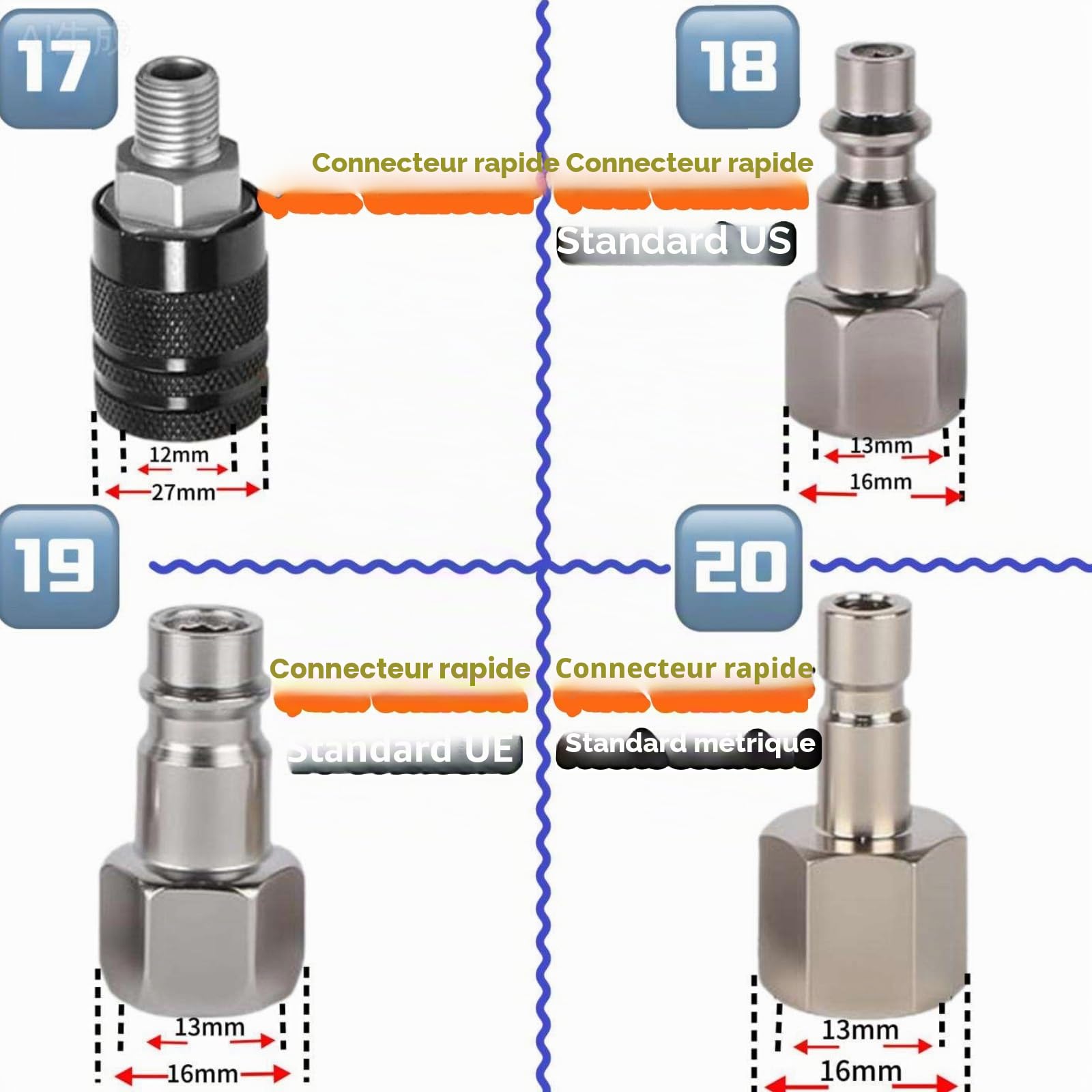 17 Pièce Purgeur de Frein Voiture Adaptateurs Kit Bouchon Purgeur de Frein avec Connecteur Rapide de Purge ou de Remplissage de Liquide de Frein Compatible avec VW pour BMW