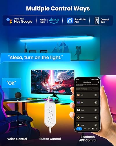 Miniatura 6 de Luces LED de 9.84 pies para TV de 32 a 43 pulgadas, tira de retroiluminación de luces de TV RGB+IC detrás, con 44 modos de escena, aplicación