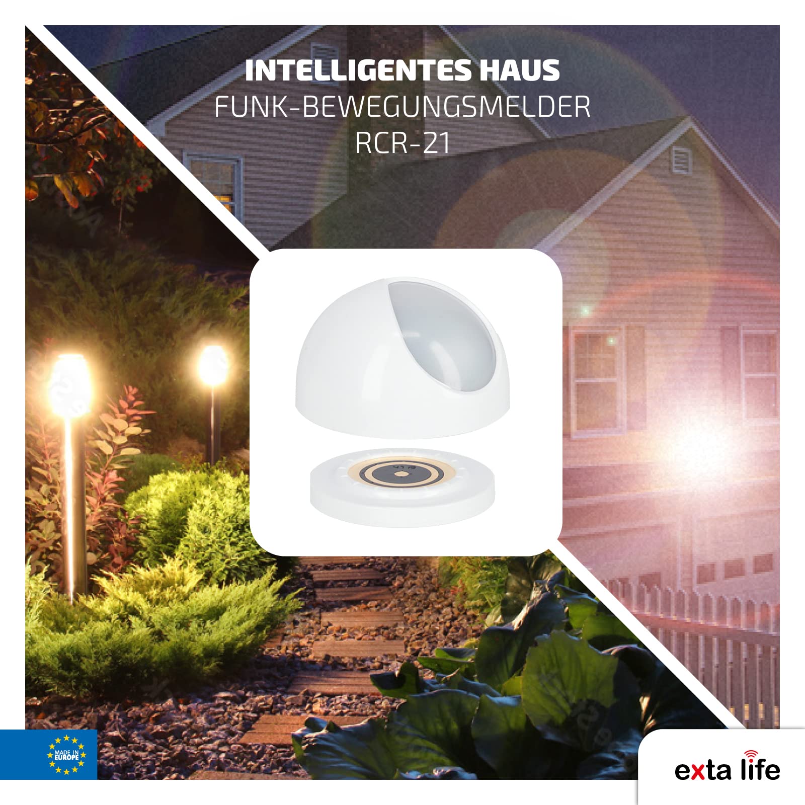 Zamel EXTA LIFE - Sensor de Movimiento inalámbrico con Base magnética RCR-21 I Alimentado por baterías I Señalización óptica de información enviada I Estado de Carga de la batería Equipada