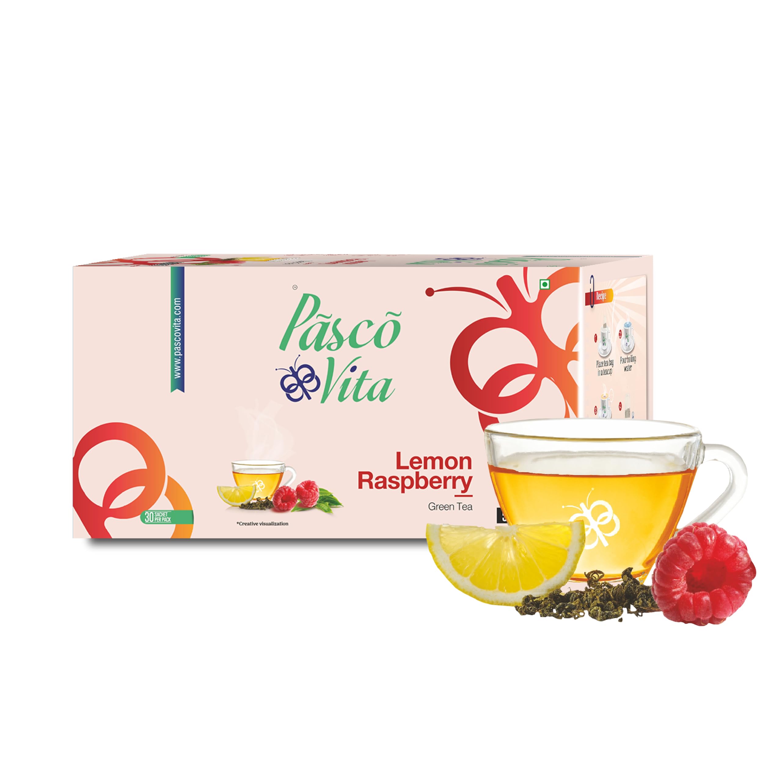 Pasco Vita - Lemon Raspberry Green Tea - Refreshing & Fruity Blend Tea Bags - Natural Antioxidants - No Artificial Flavors - 30 Sachet per pack - 51 Gm-image-6