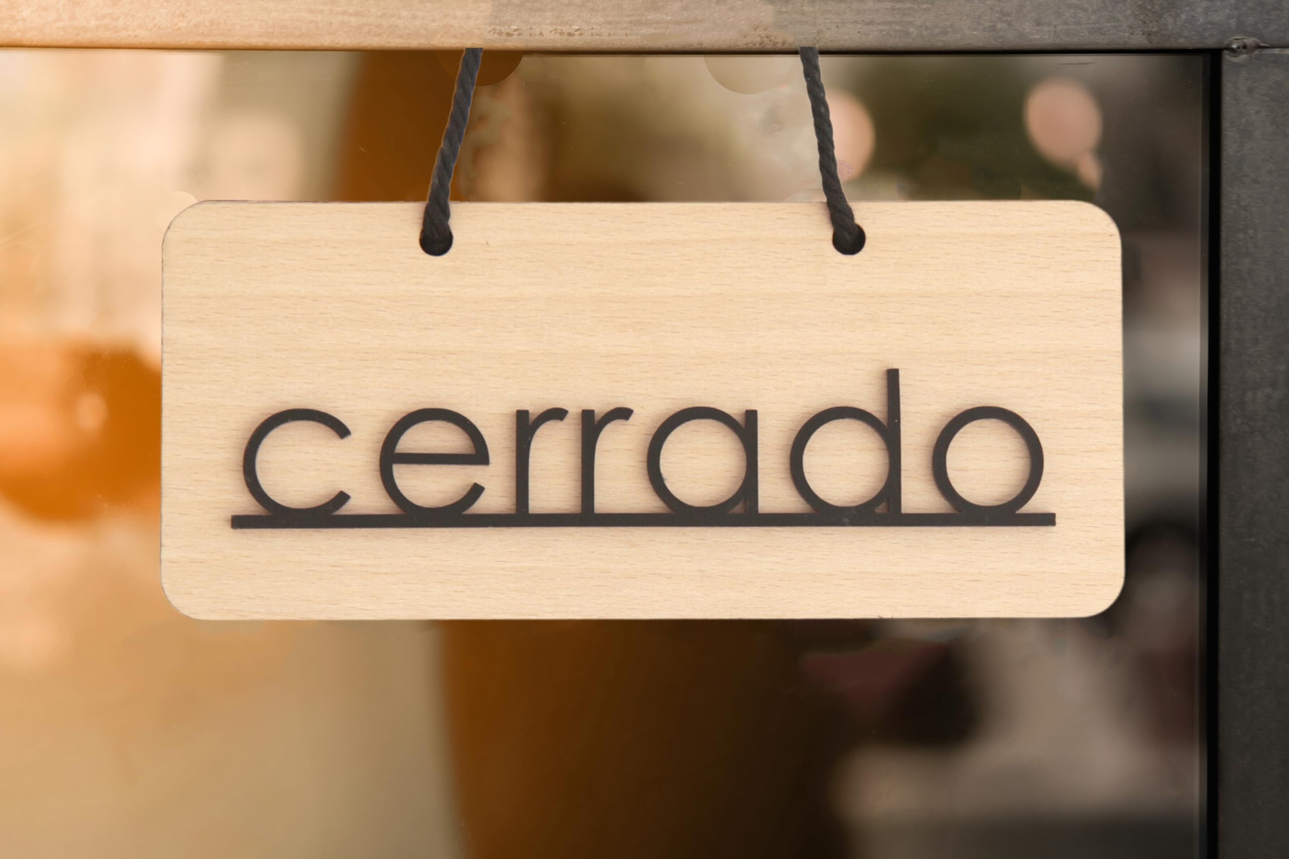Cartel Abierto Cerrado con Ventosa para Tiendas, Negocios, en Madera y Metacrilato, Fabricado en España