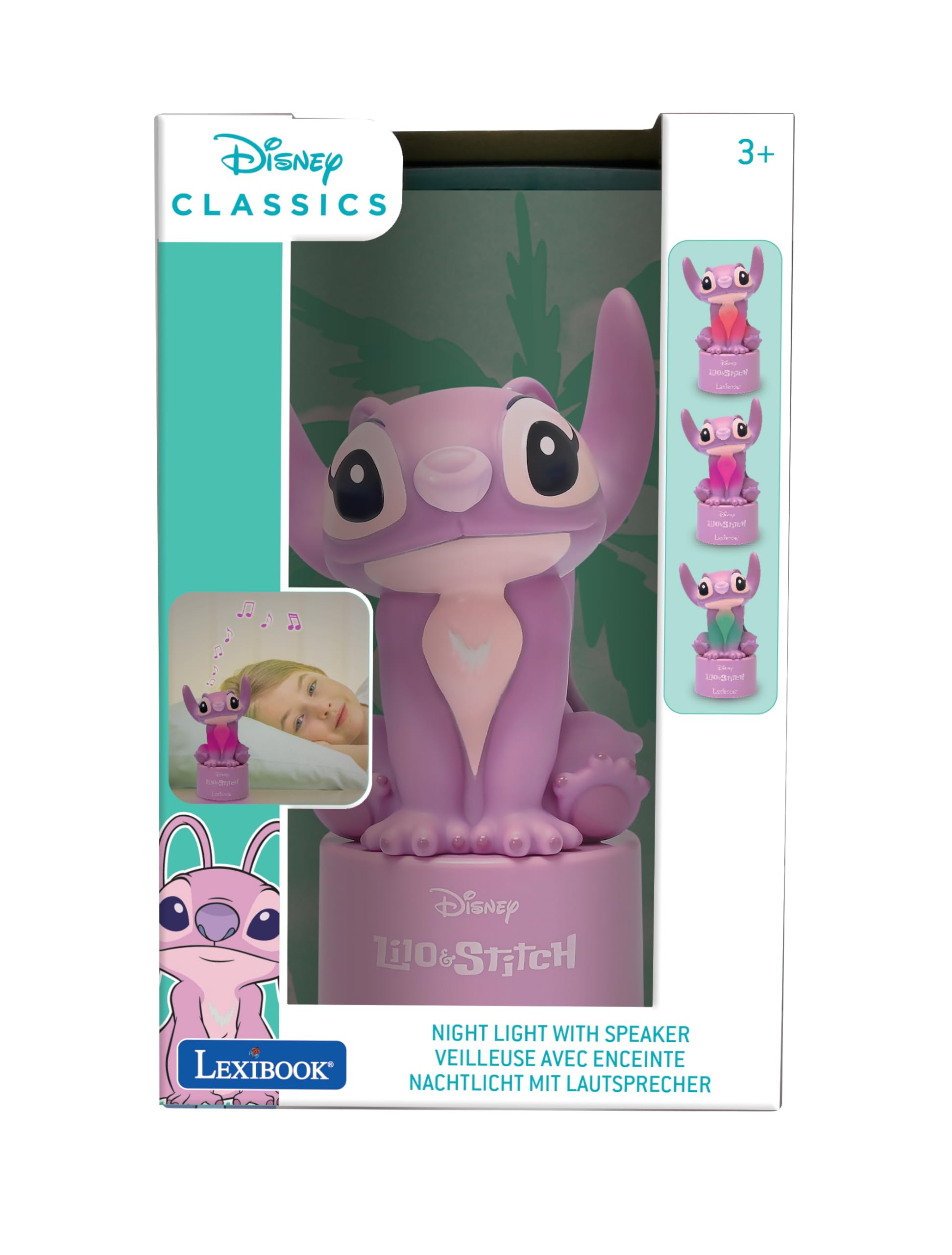 Lexibook Lexibook-NS01D1, Disney Stitch, Notturna Angel con Altoparlante, Cambio di Colore, Luce soffusa, A Batteria, Rosa, Taglia Unica, NS01D1