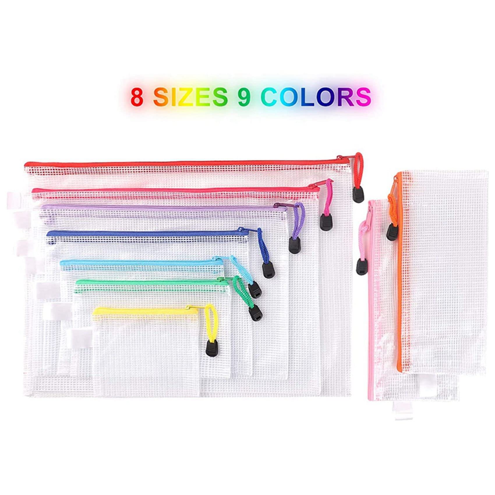 lascivious Confezione da 90 Buste Nel Rete con Cerniera, 8 Dimensioni, per Documenti con Cerniera Impermeabili, da Viaggio Multiuso (9 Colori)