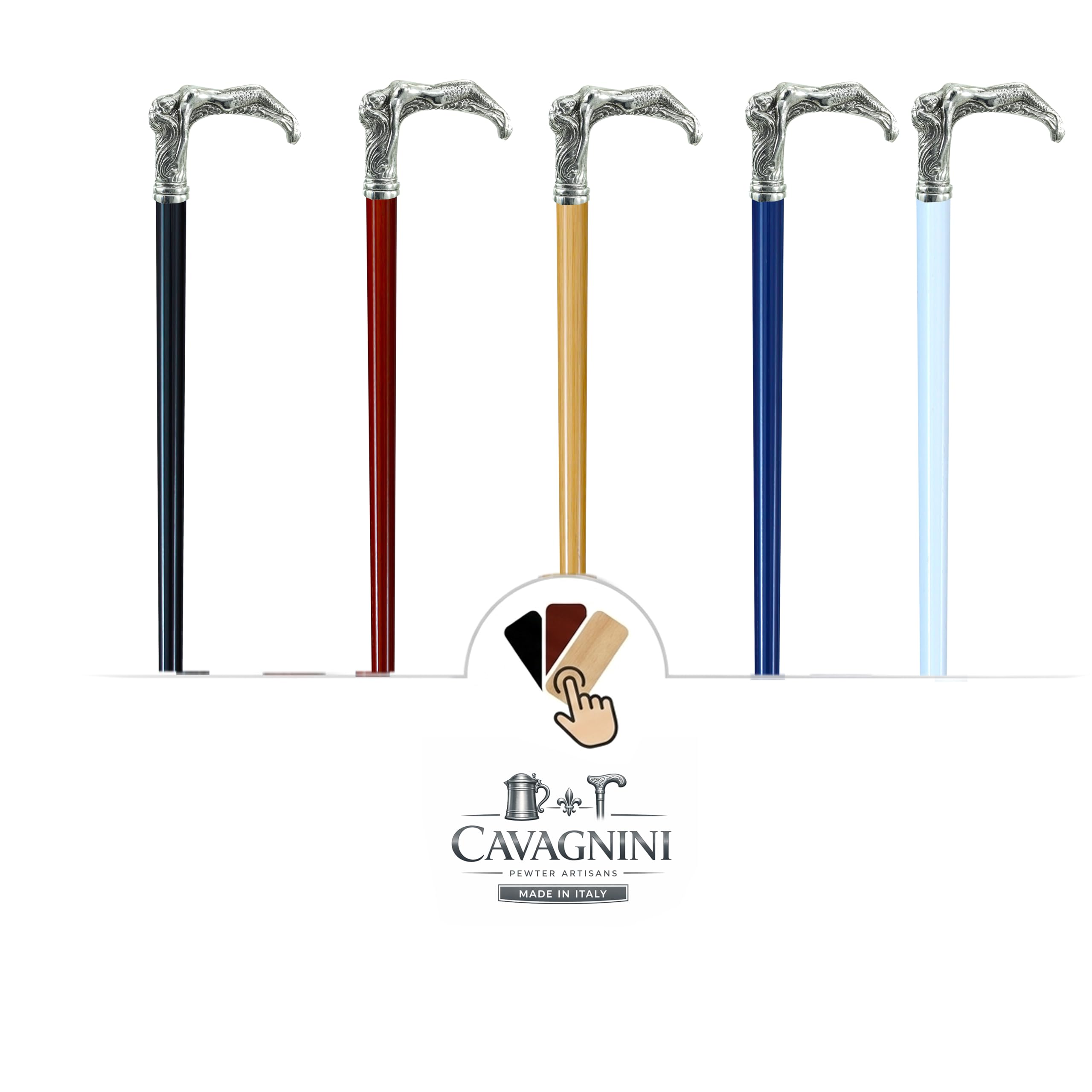 Bastone da Passeggio Personalizzato Cavagnini – Artigianale Made in Italy | Legno Faggio + Maniglia Peltro | Incisione Nome | 5 Colori | Nero | Regalo Uomo Donna Elegante Cerimonia