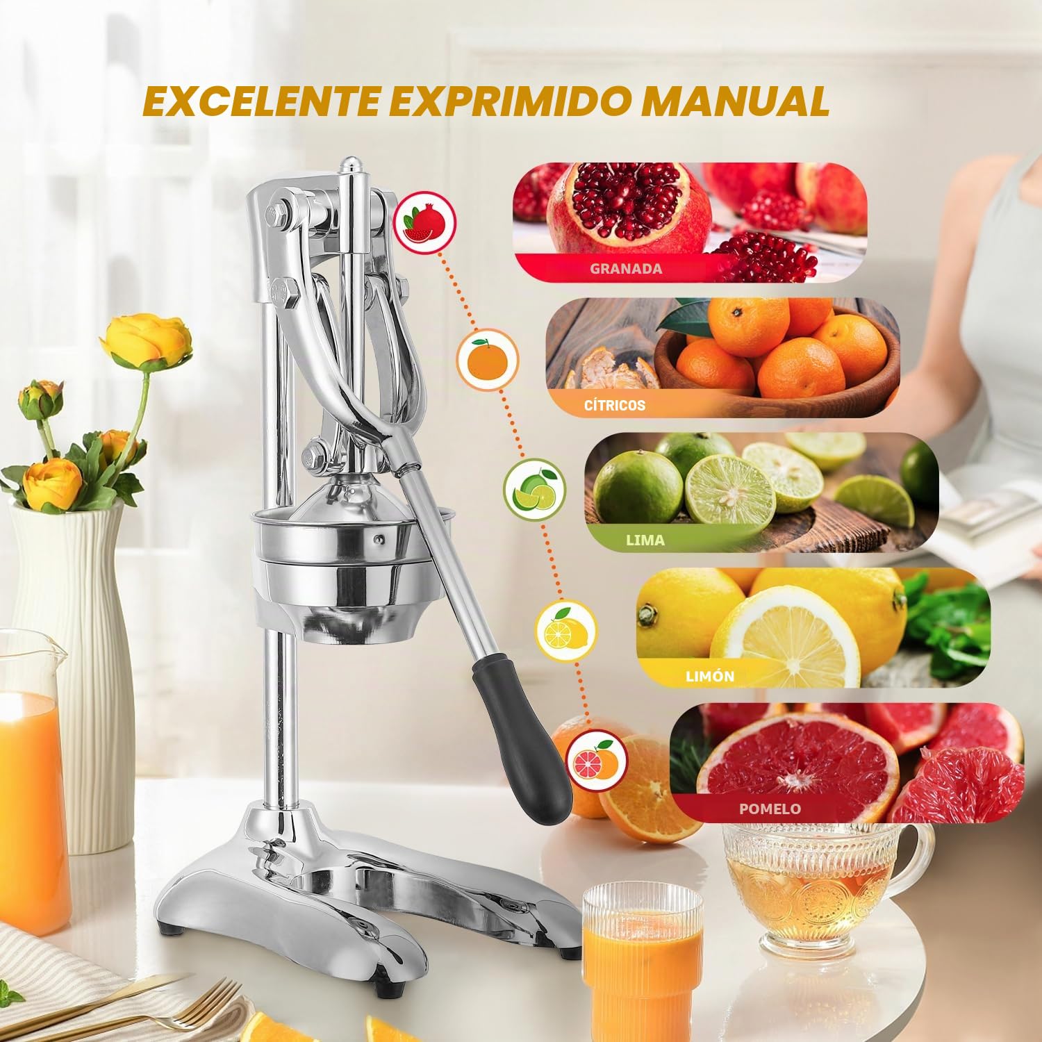 Exprimidor De Cítricos Manual Comercial De Doble Modo Moongiantgo, Prensa Ergonómica Para Naranjas, Limones Y Sandías