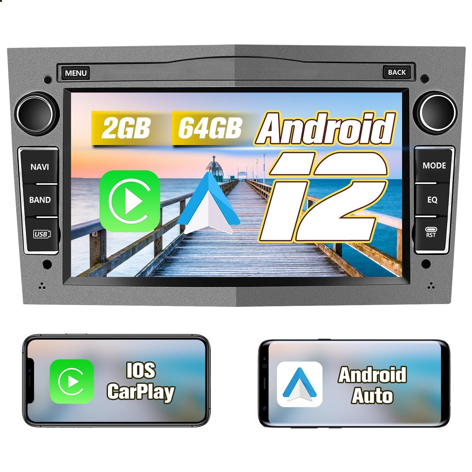 AWESAFE Android 12.0 2GB+64GB Pantalla de Coche para Opel con Carplay/Android Auto, Pantalla Táctil 7 Pulgadas con WiFi/GPS/Bluetooth/DSP/RDS/USB/FM/24 Temas, Apoyo Mandos Volante,MirrorLink(Gris)