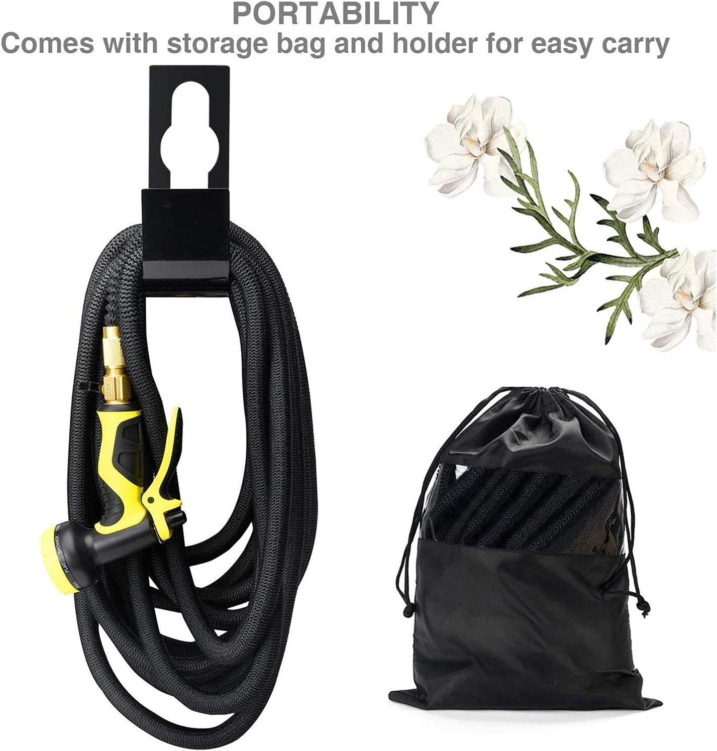 Delxo 100Ft Water Hose,Expandable Garden Hose with 9-Function High-Pressure Spray Nozzle,Black Heavy Duty Flexible Hose, 3/4" Solid Brass Fittings Leakproof Design Black