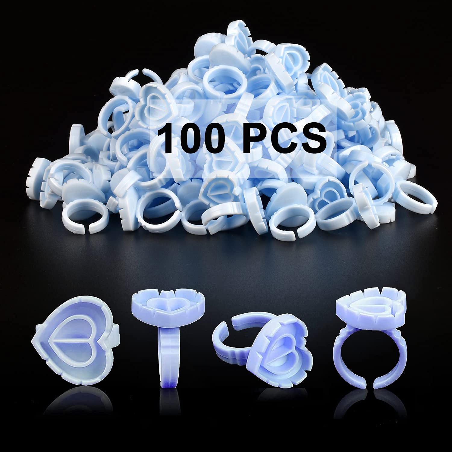 Glue Rings INFILILA Glue Rings for Eyelash Extensions 100PCS Disposable Rings for Lashes Lovely Heart Shape Lash Fan Blossom Glue Cups Lash Extension Supplies Lash Supplies for Eyelash Extensions