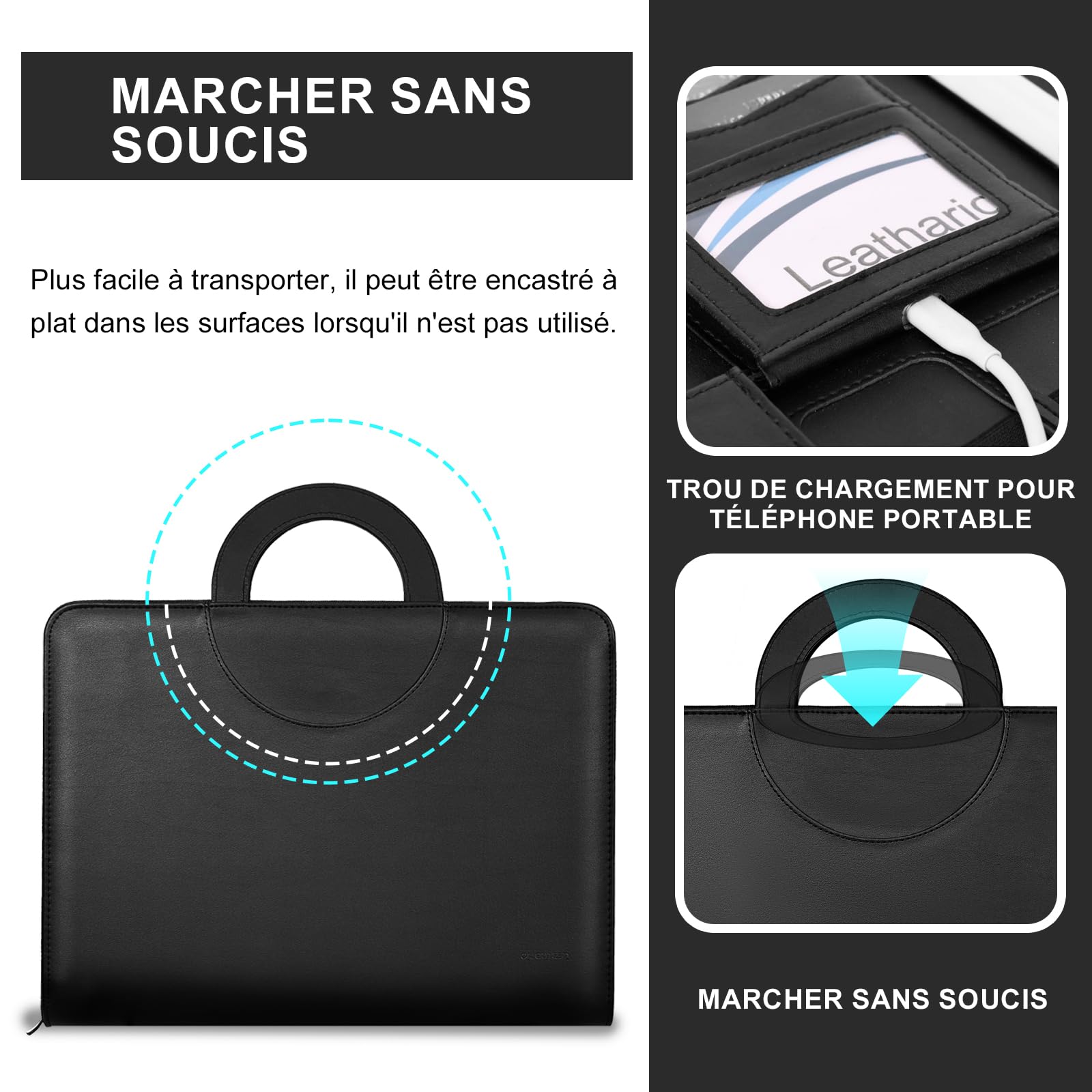 Leathario Porte Documents A4 Portfolio, Organiseur de Conférence 4 Reliures à Anneaux avec 5 Séparateurs, Carnet d'Écriture - Dossier de Présentation Professionnel