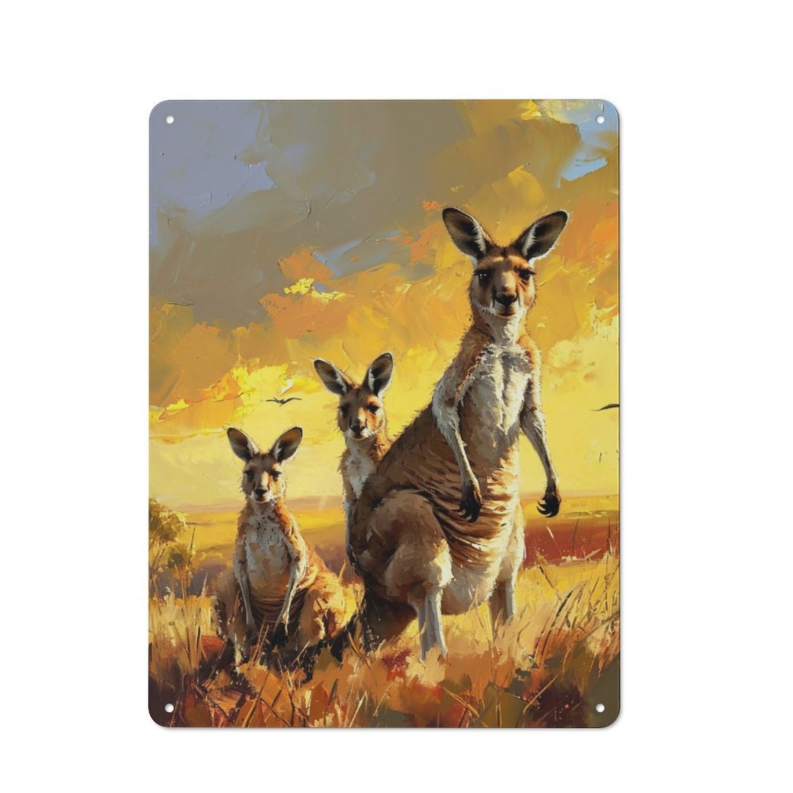 Junmoney Kangaroo Trio Retro Tin Sign 40X30cm For Dining Room Or Kitchen, Suited To Kitchen Wall Decor Lovers
