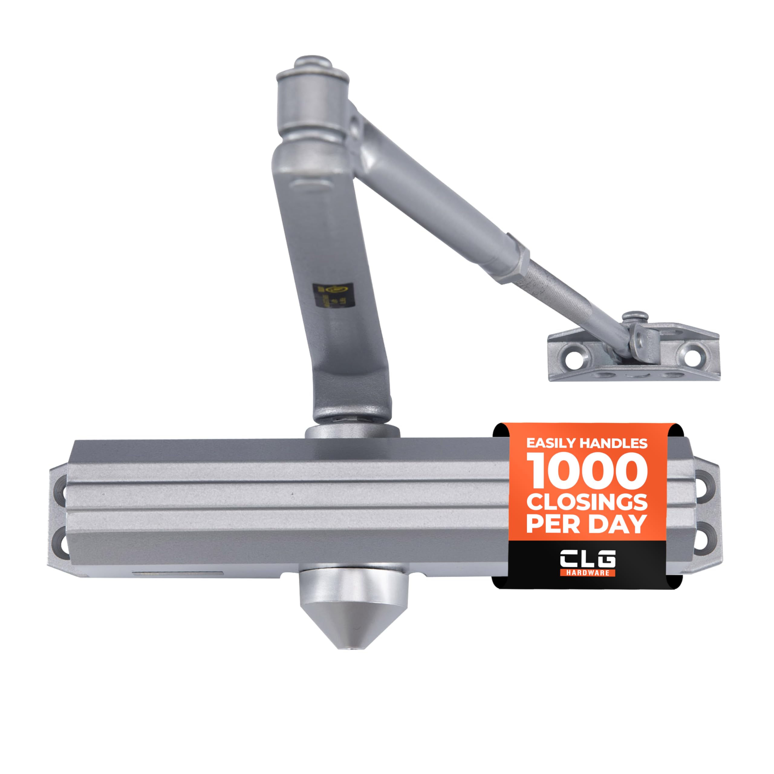 CLG HARDWARE Medium/Heavy Duty Commercial Door Closer DC7016 - Surface Mounted, Grade 1- ADA & UL 3 Hour Fire Rated, Adjustable Size 1-6 for Entrances & Aluminum Storefronts - US26D Aluminum