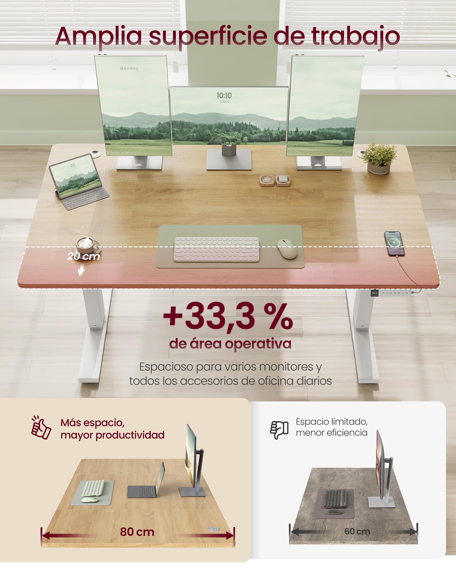 VASAGLE Scrivania Regolabile in Altezza, 140 x 80 cm, Porta USB-C, Mensola per Ciabatta Elettrica, Promemoria per Sedentarietà, 3 Tasti di Memoria, per Ufficio, Rovere Dorato LSD144YA02