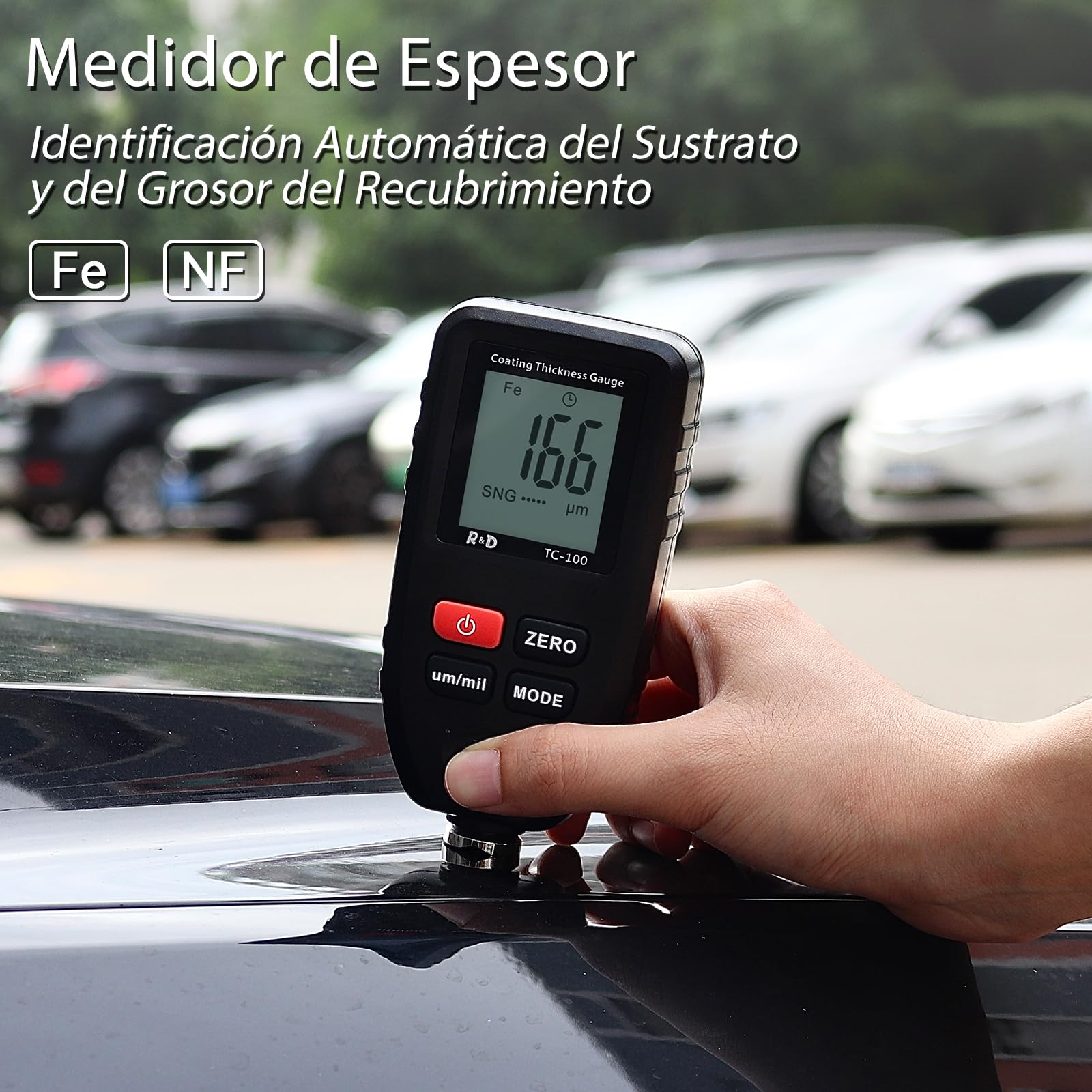 RDINSCOS Medidor de Espesor 0-1300 µm,Medidor de Espesor de Recubrimiento de Pintura con Sondas Fe y NFe Apto para Automóviles con Carrocerías de Acero y Aluminio