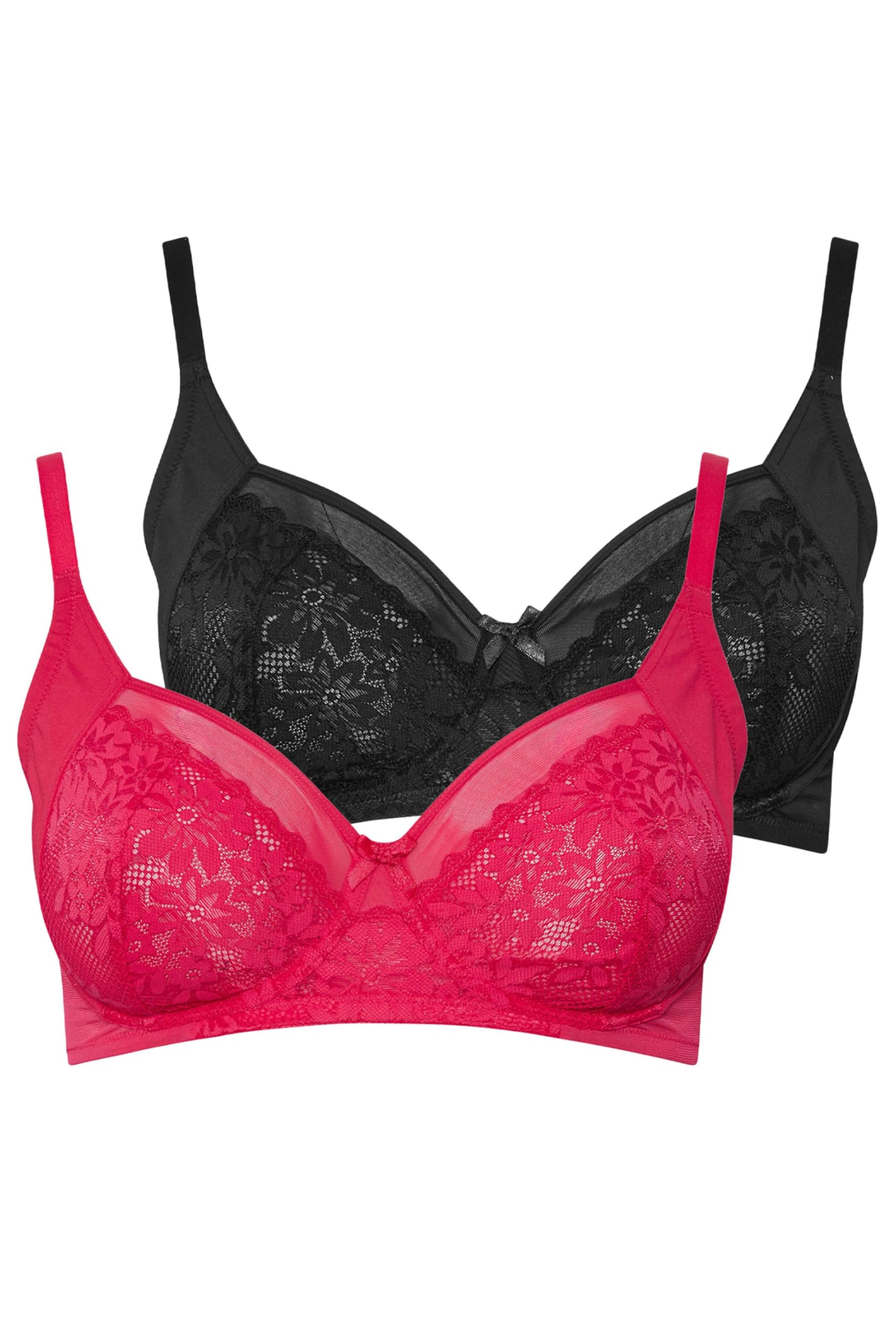 Yours Women's Pink 2 Pack Lace Mesh Underwired Bras In 44Dd