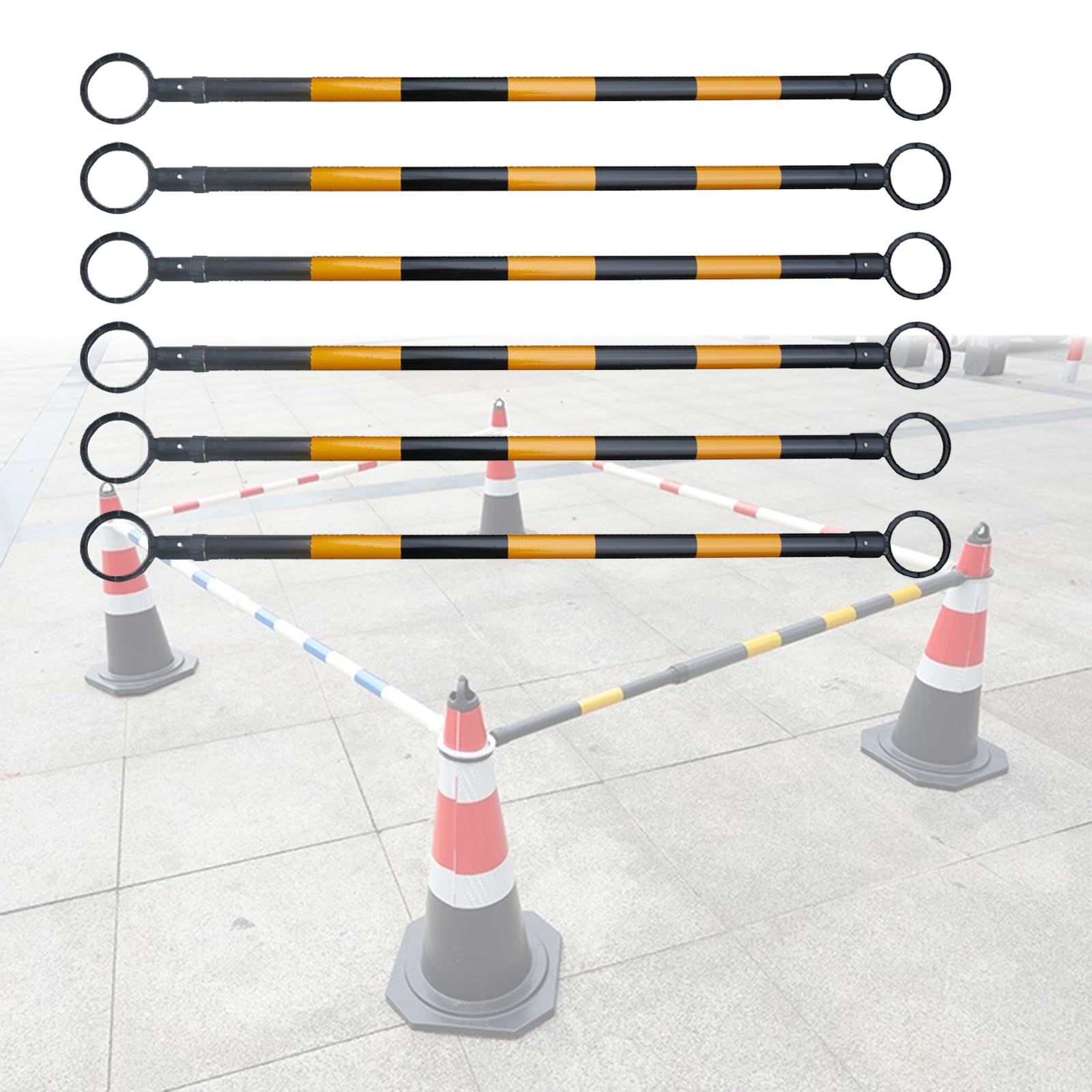 Barres réfléchissantes pour cônes de signalisation - Lot de 6 barrières routières Portables et emboîtables, tiges de Connexion Jaunes et Noires pour Chantiers, améliorent la visibilité et la