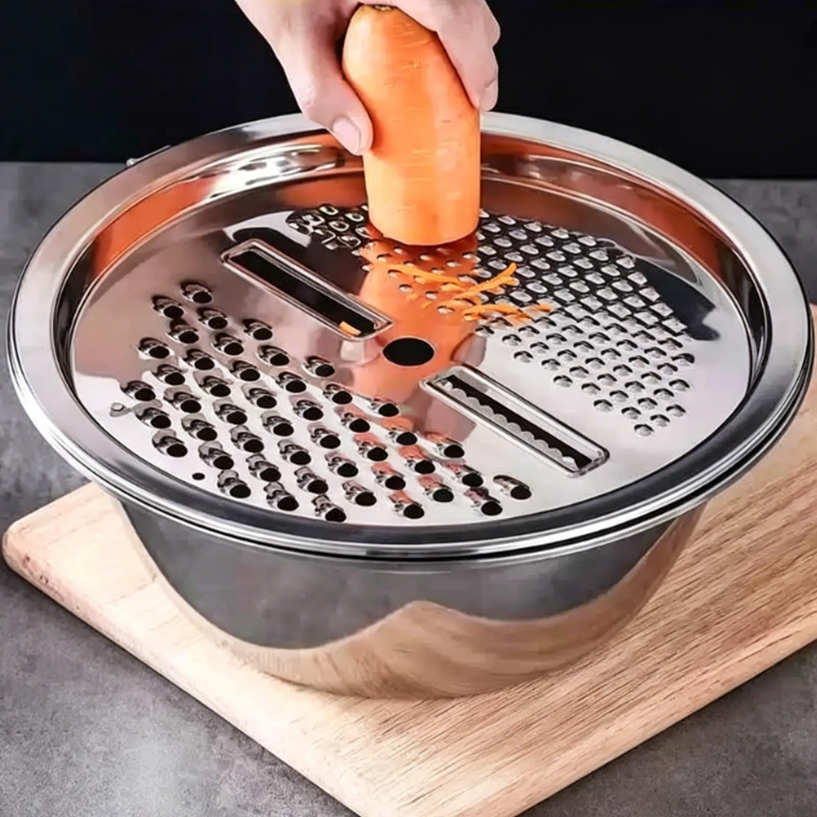 Mandolina Cocina, Picadora Manual de Acero Inoxidable 3 en 1, Colador para Lavar Arroz, Juego de Ralladores Cocina con Cesta Drenaje, para Queso, Zanahorias y Patatas