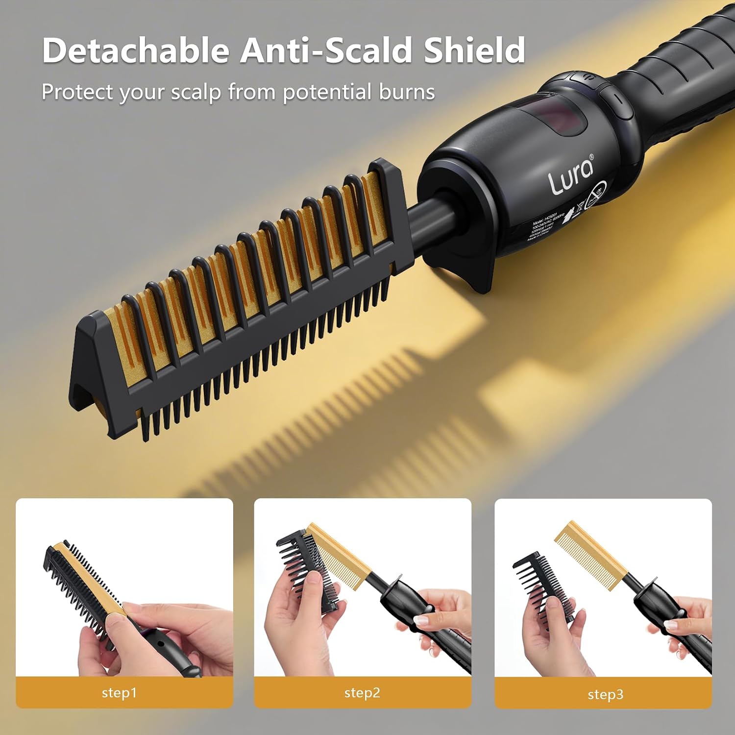 LURA 180-500°F Hot Comb for Wigs,Electric Hot Comb for Black Women Hair,Pressing Combs for Black Hair,Hair Straightening Comb for Synthetic Wigs(Black Gold)