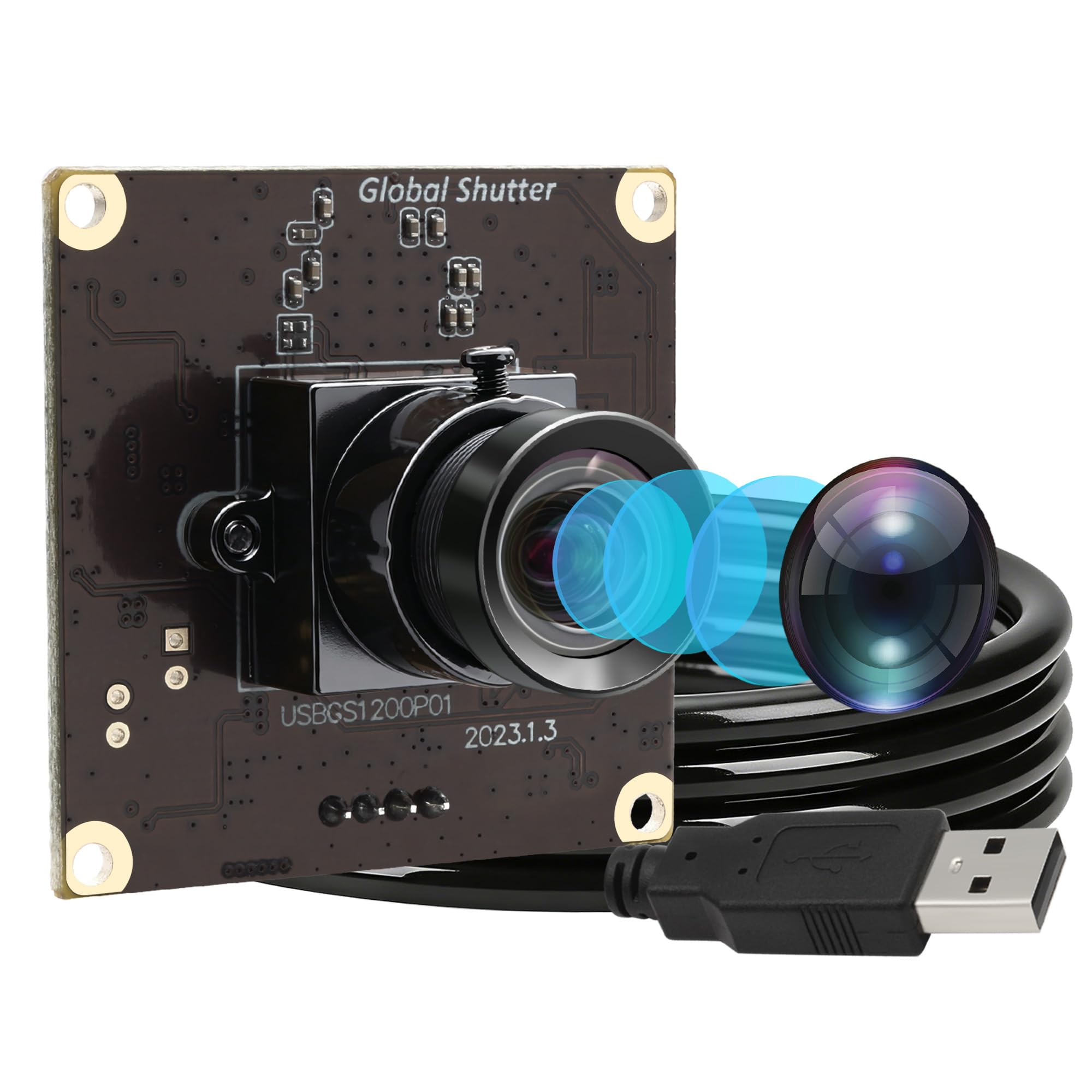 ELP 90fps Global Shutter USB-Kameramodul, 1200P Hochgeschwindigkeitskamera, Weitwinkelobjektiv ohne Verzerrungen, Industrie-Webcam, kompatibel mit Windows, Linux, MacOS, Android und Raspberry Pi