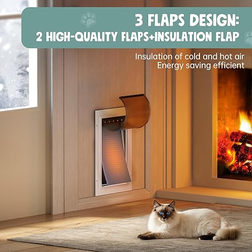 Miniatura 4 de Puerta interior de puerta para gatos, 3 solapas de aluminio blanco, para puerta exterior, puerta pequeña, gato, perro, perrito, puerta resistente,