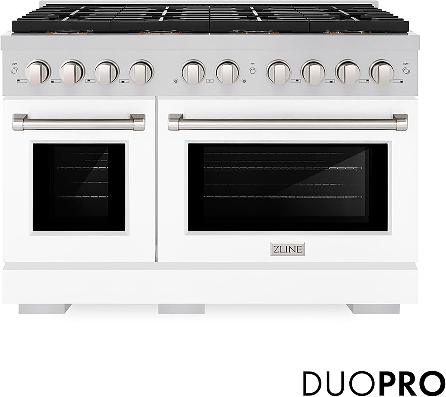 ZLINE 48 in. 6.7 cu. ft. Paramount Dual Fuel Range with 8 Burner DuoPro™ Cooktop and Dual Ovens with White Matte Doors (PSDR-WM-48)