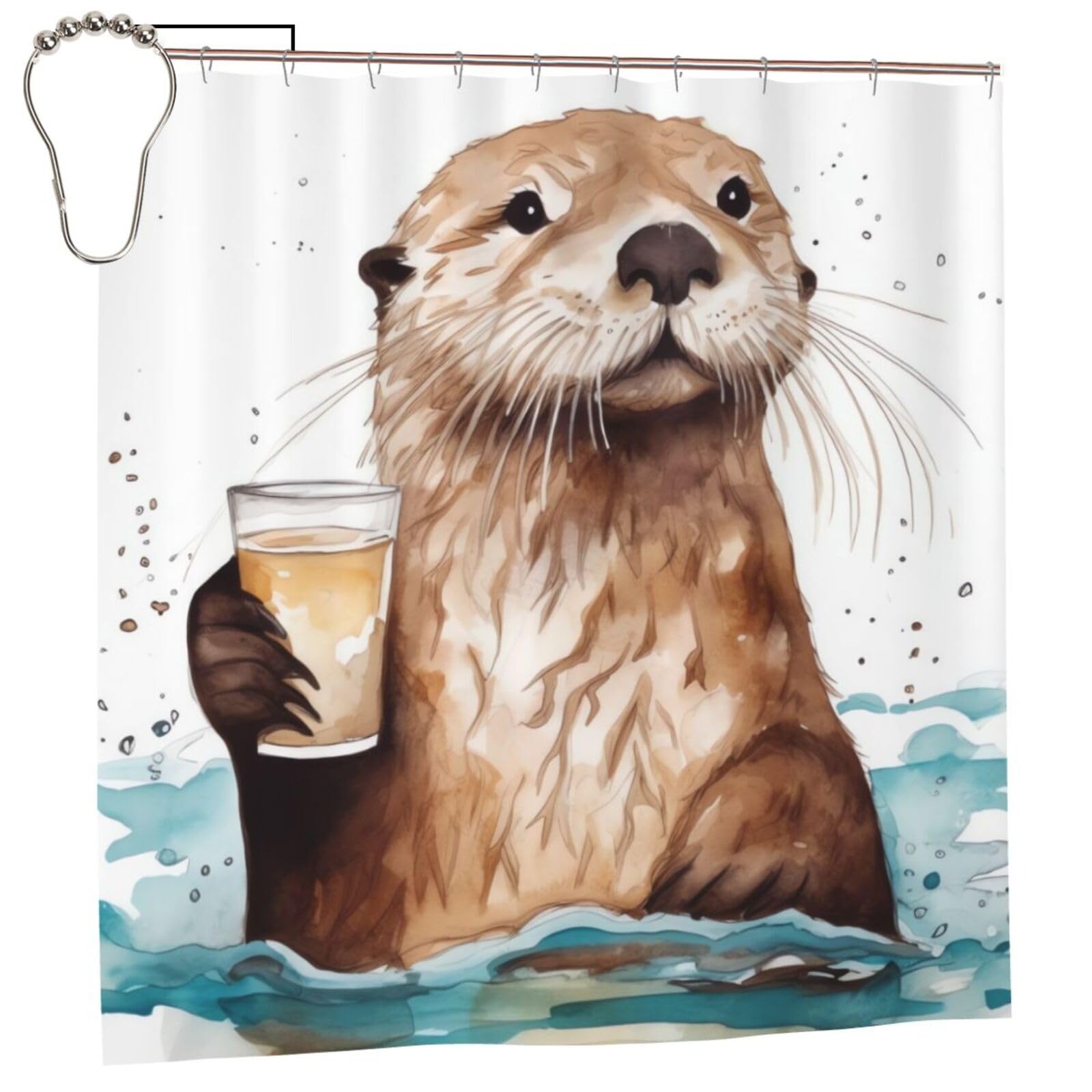 FodPand Sea Otter Shower Curtain 70"x70" Waterproof Long Bathroom Curtain Heavy Duty Thick Cloth Bath Curtain Set with Hooks, Modern Abstract Art Pattern Bathroom Shower Curtains