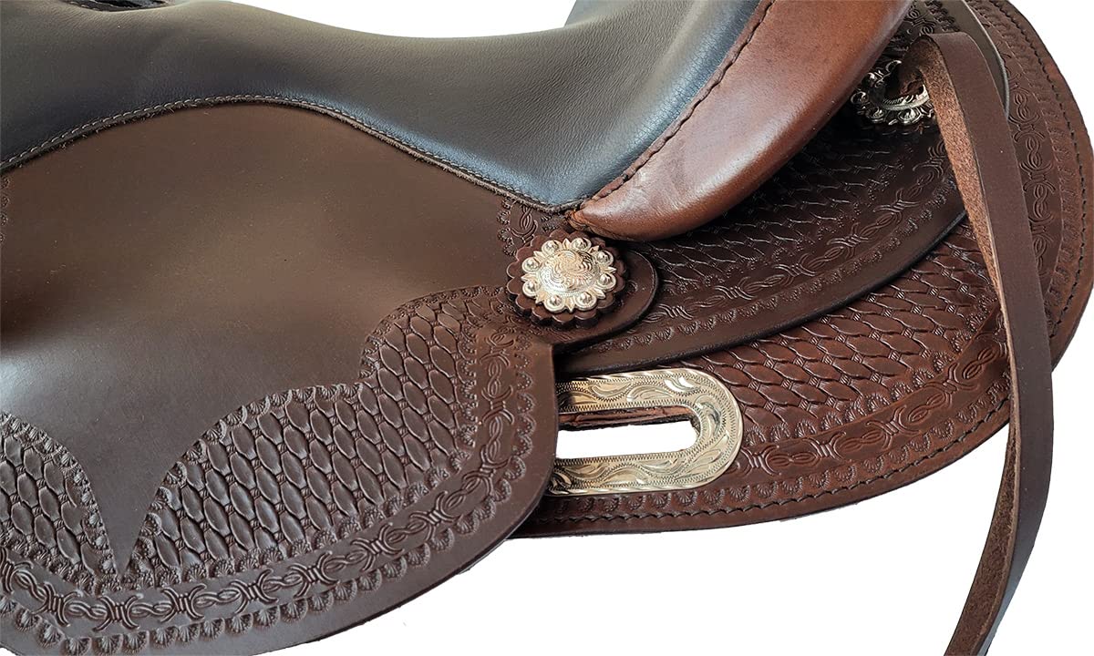 A&M Reitsport Baumloser Westernsattel Nebraska aus geöltem Büffelleder, wechselbares Kopfeisen, Größe:16 Zoll