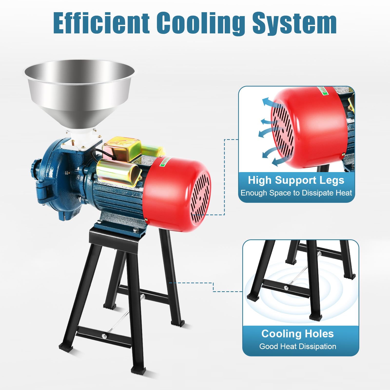 Molino de Cereales Eléctrico, 2200W 1400r/min Molino de Grano Cereal Eléctrico, Molino 60 Mesh Diámetro de Trituración Más Pequeño, Molinillo de Cereales Velocidad>54kg/h