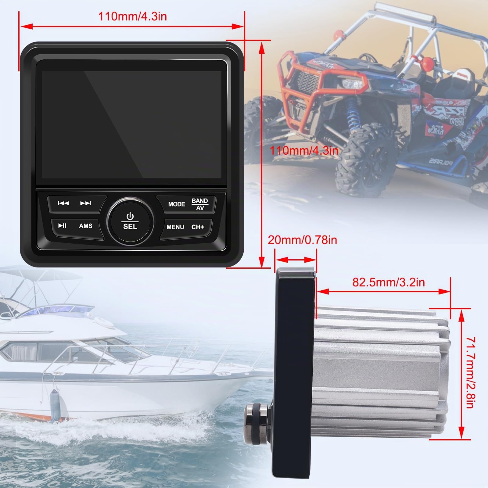 Geloo Stéréo Marine Radio étanche Lecteur Multimédia Récepteur Stéréo | Universel MP3 MP5 pour Bateau, Lecteur Am/Fm pour Yachts, Bateaux Marins