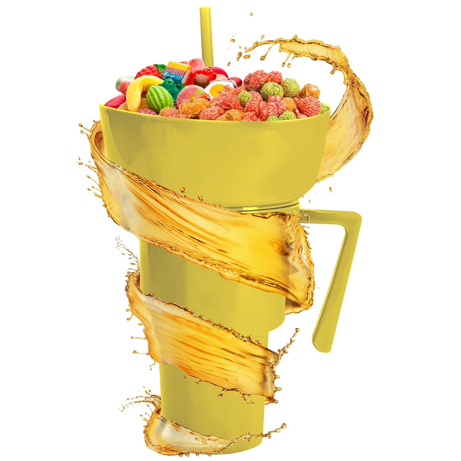 Drink and Snack Cup,Travel Snack and Drink Cup for Adults | Leakproof Food Holder Drinking Container for Chips Candy Fruit Dessert Popcorn Juice Milk Tea Party Outdoor