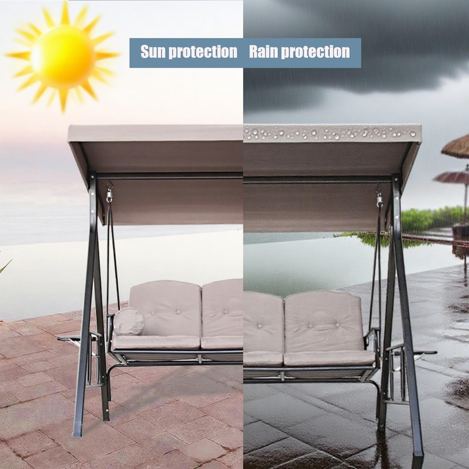 Cubierta Superior para Silla De Columpio De JardíN,Techo De Repuesto Impermeable,Toldo De Repuestopara Columpios De 2-3 Asientos