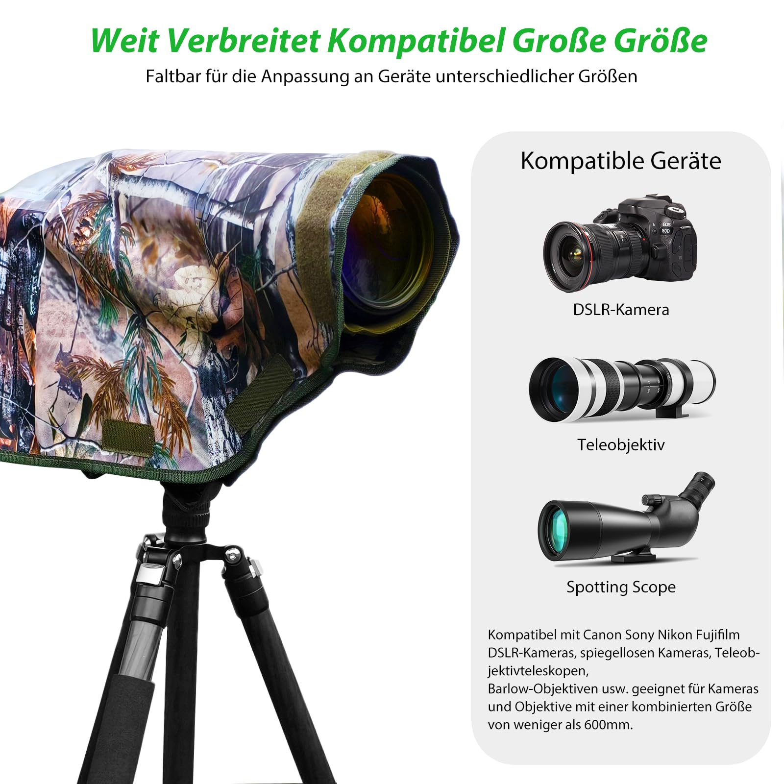 Kamera-Regenschutz mit öffnendem Sichtfenster und Tragegurt, wasserdichte Kamera-Regenmantelhülle