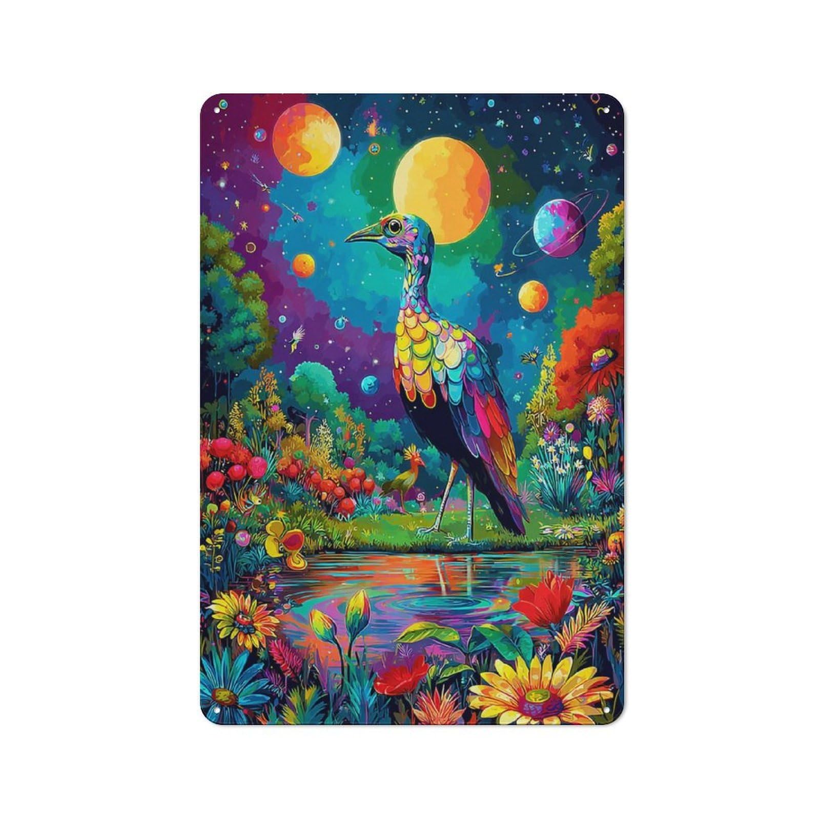Junmoney Colorful Fantasy Bird Scene -2 Retro Metal Wall Sign 30X20cm For Man Cave Or Games Room, A Housewarming Gift For Games Room Collectors