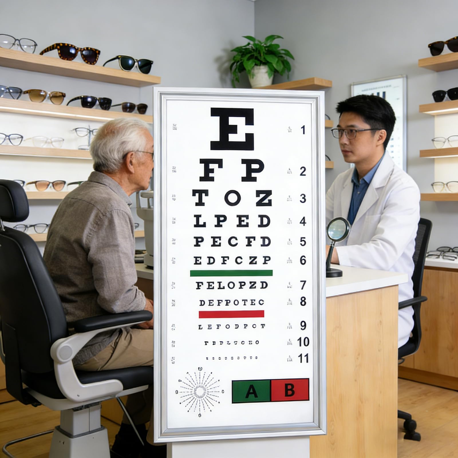 FBJAMZ Eye Vision Chart,Wall Mounted with Red Green Marks, No Glare for Schools Hospitals, 2.5m Viewing Distance, Essential Eye Exam Tool