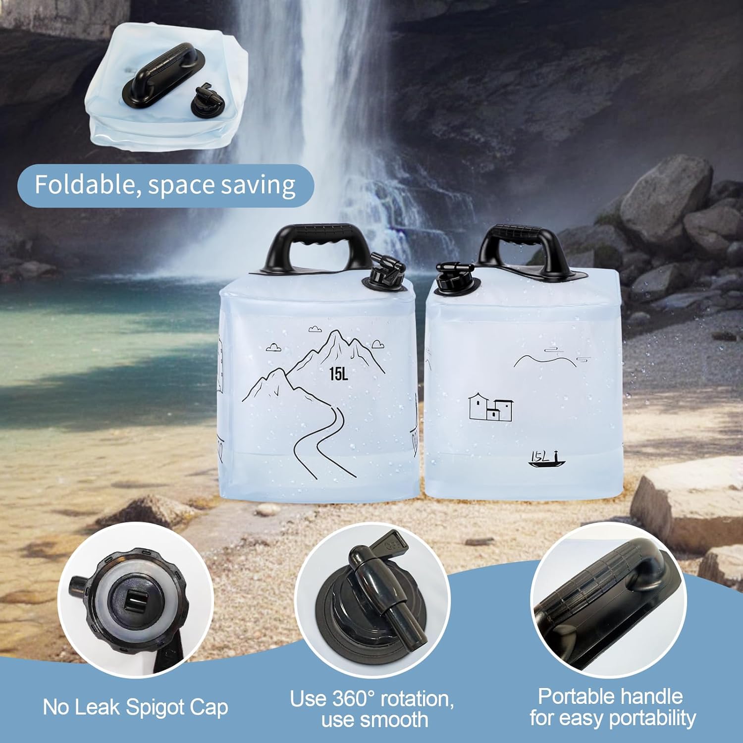 3.43/3.96 Gallon Collapsible Water Container, BPA Free Camping Water Storage Containers, Water Storage Jug with Spigot, Leakproof for Camping, Survival (1pc 3.96 Gallon
