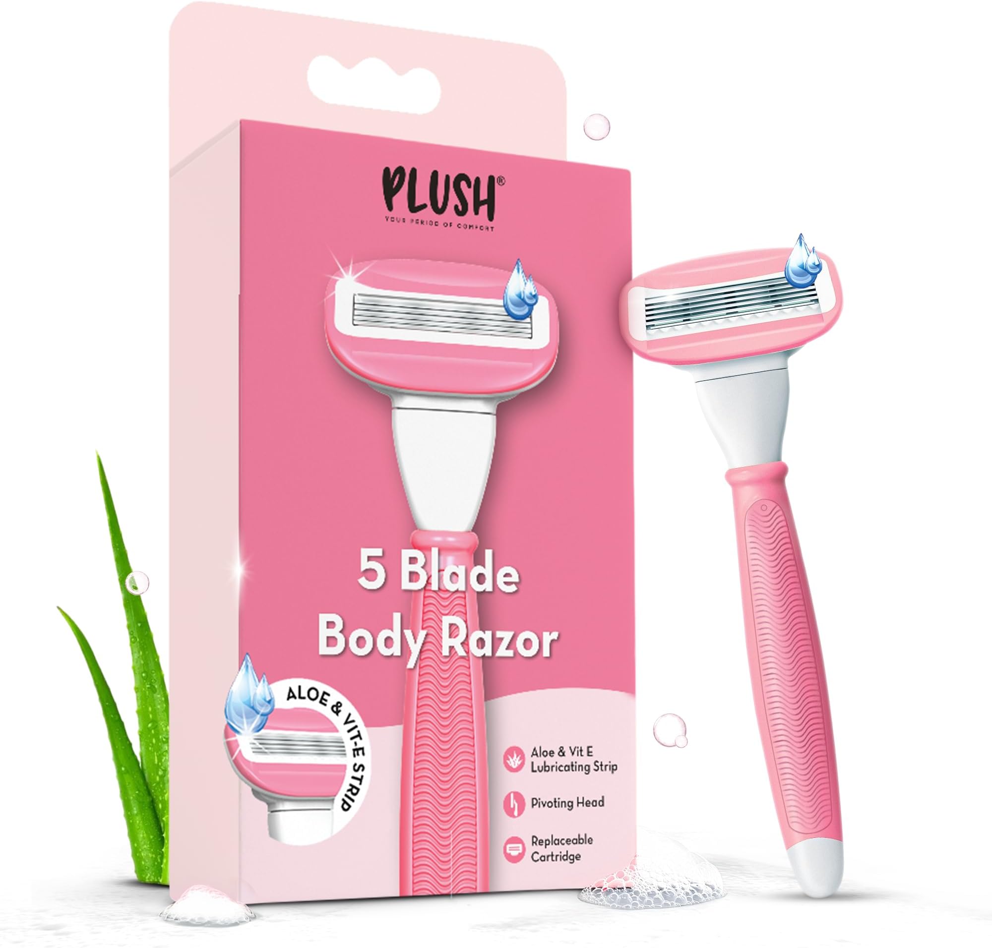 Plush 5 Sweden Steel Blade Body Razor for Woman | Reusable Body Razor with Aloe Vera Lubricating Strip | Pivoting Head | Irritation-Free, Easy & Safe, No Bumps | Ideal for All Skin Types